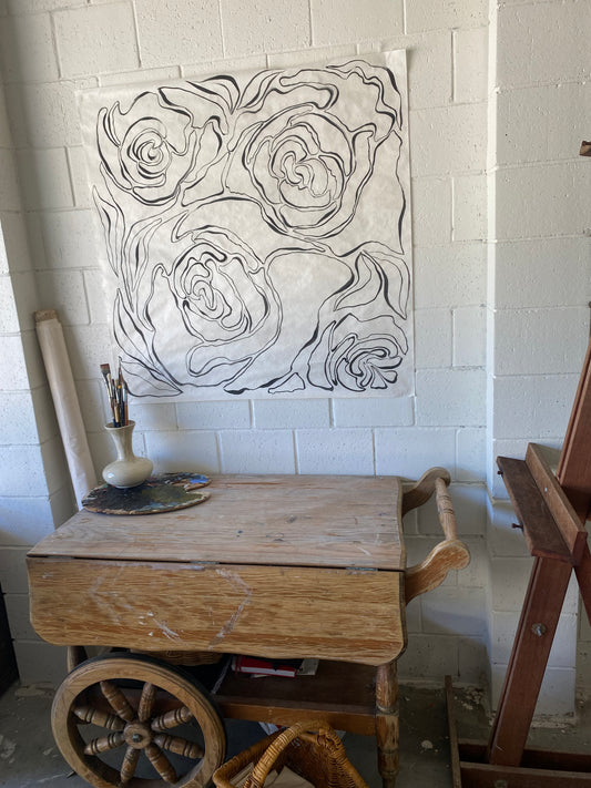 Concrete Roses - Original Gouache on Japanese rice paper.