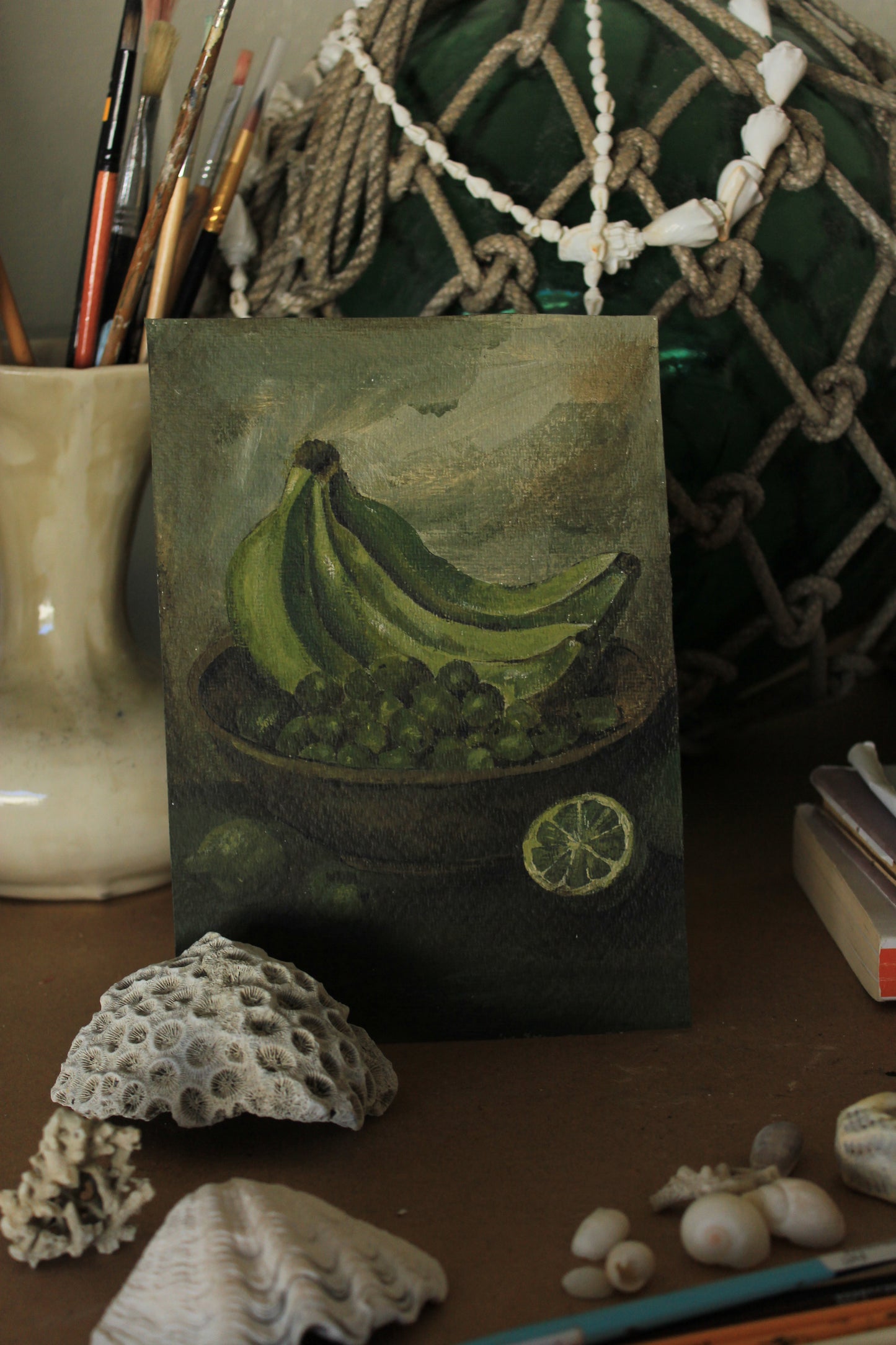 GREEN BANANAS Original Still life.
