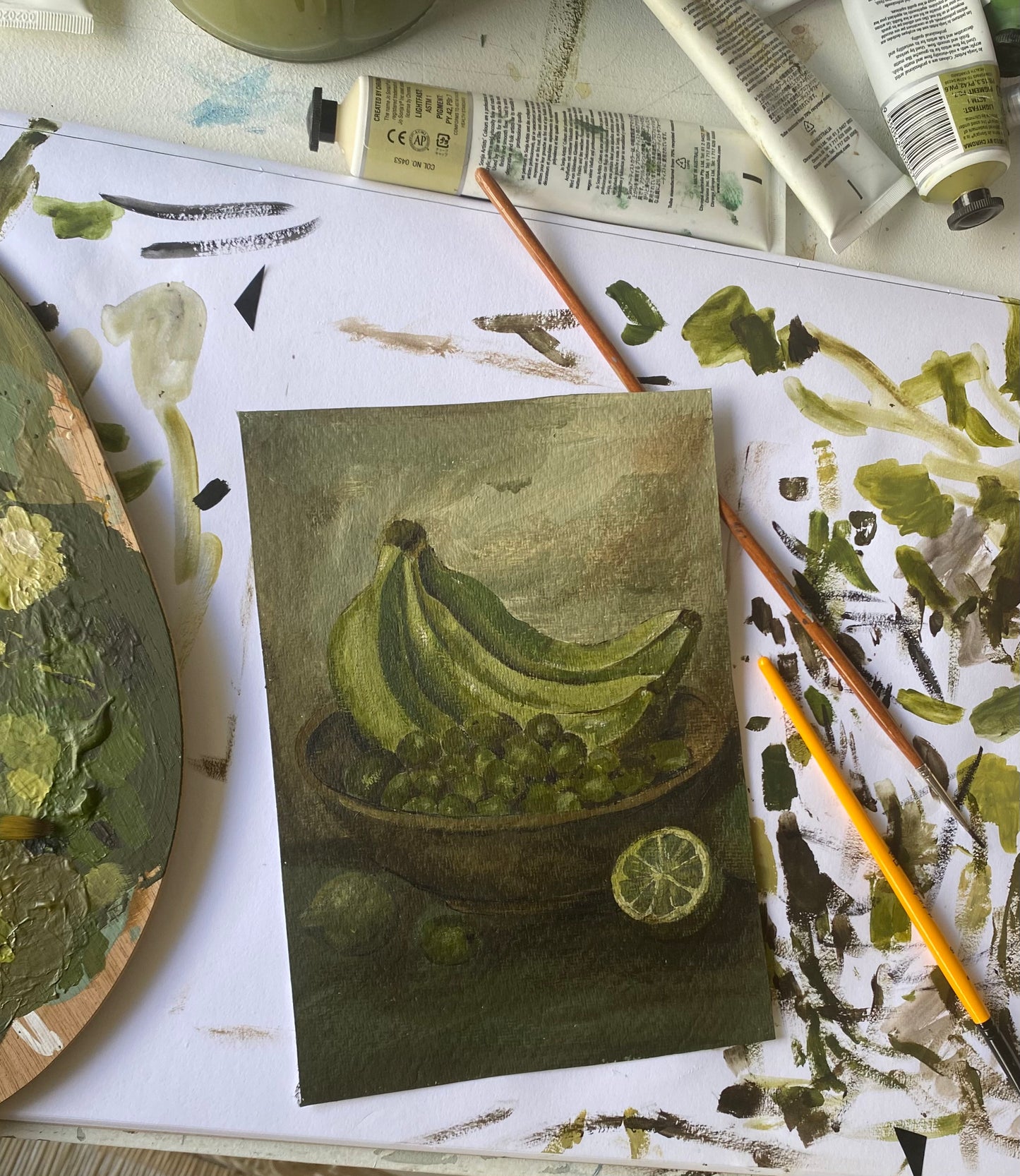 GREEN BANANAS Original Still life.