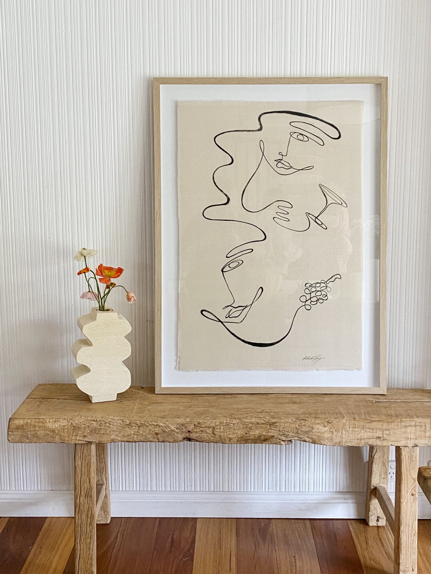 Bon - Original acrylic on raw edge cotton fabric. Framed. 750mm X 1070mm