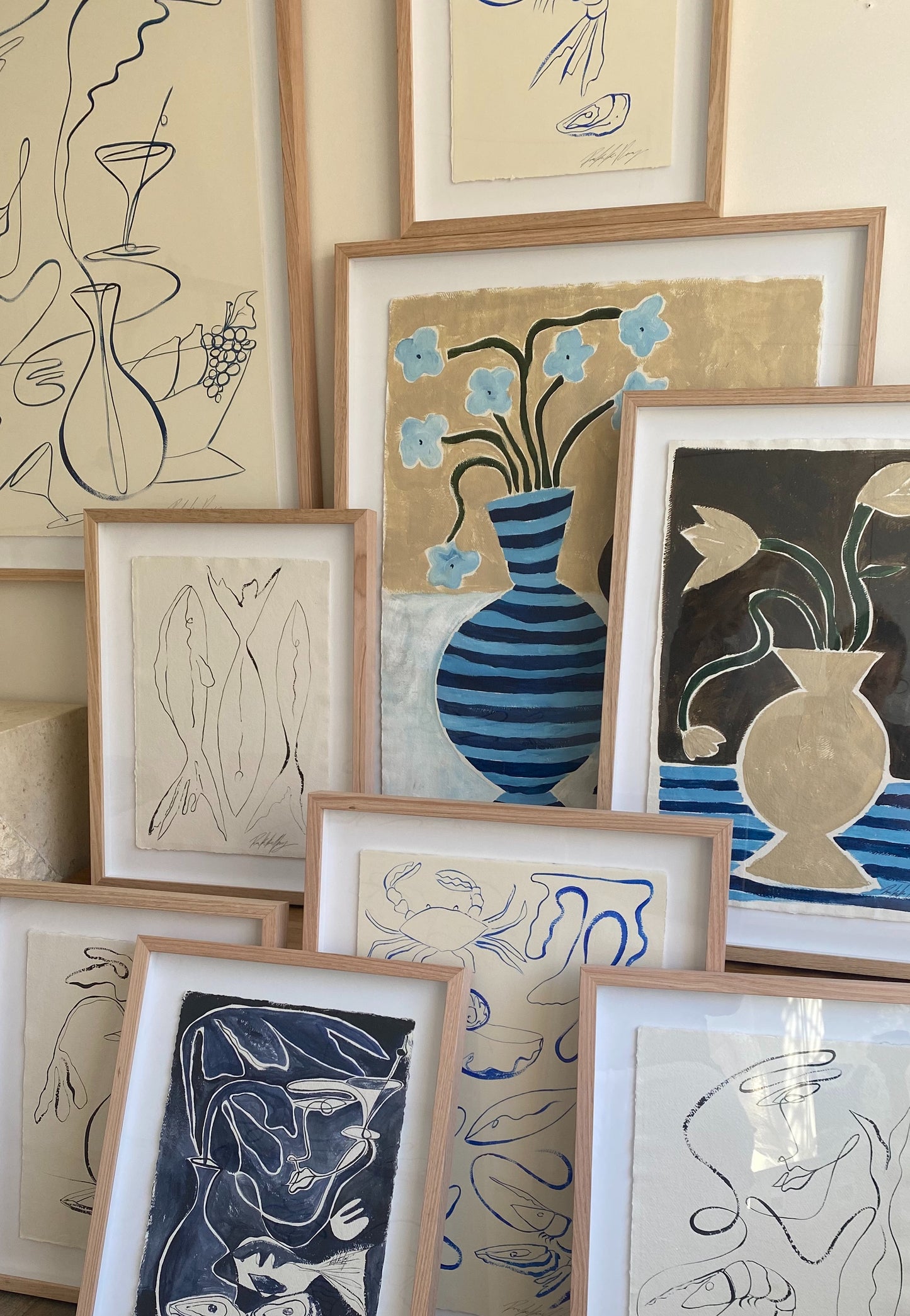 "Midnight Swim" - Original dark blue acrylic on cotton Khadi paper, framed in Tasmanian Oak, 560mm x 430mm