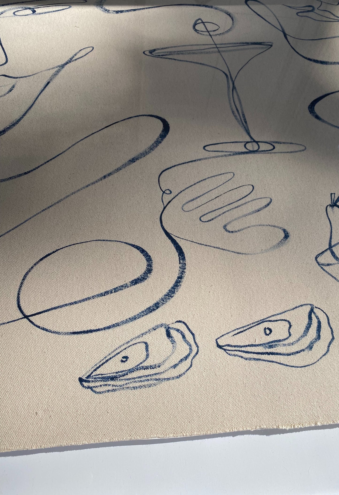 "Life tastes better together" - Original blue acrylic on frayed canvas, framed in Tasmanian Oak. 1040mm x 900mm