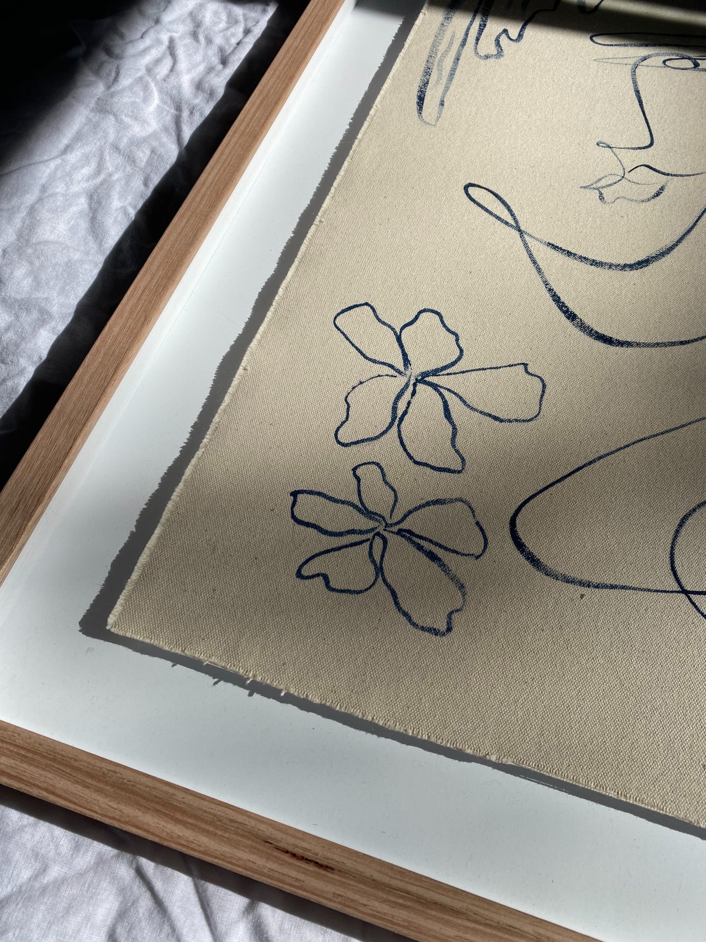 "Life tastes better together" - Original blue acrylic on frayed canvas, framed in Tasmanian Oak. 1040mm x 900mm