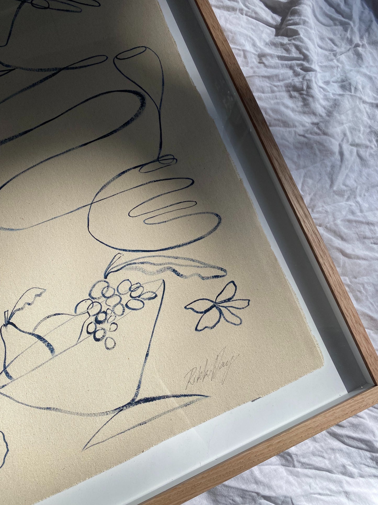 "Life tastes better together" - Original blue acrylic on frayed canvas, framed in Tasmanian Oak. 1040mm x 900mm