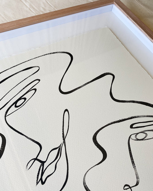 "Three of Us" - Original Acrylic on 300gsm Cold Pressed Paper, Framed in Tasmanian Oak. 520mm x 710mm