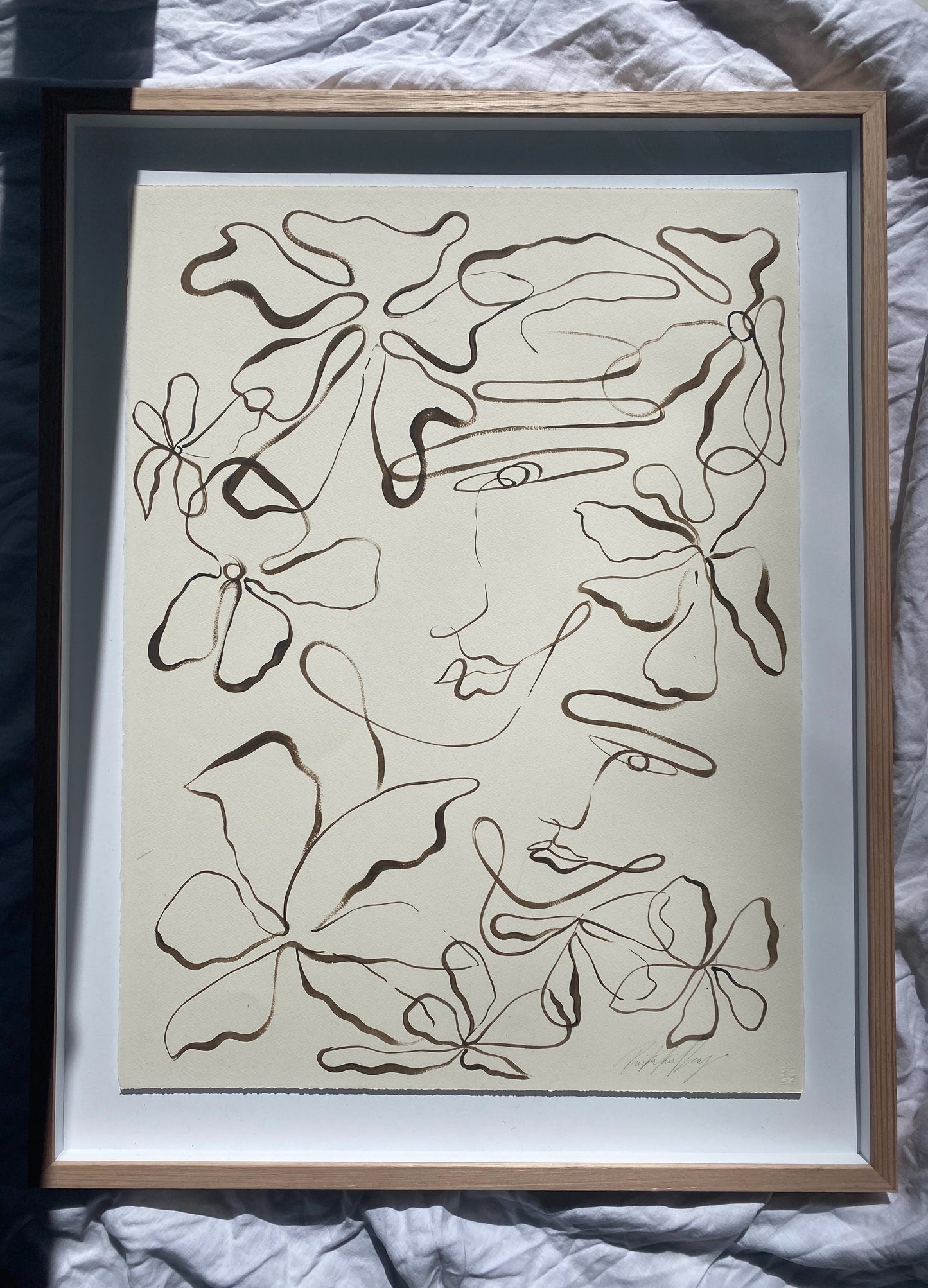 "All I can give you is the most beautiful thing I've ever seen" - Original Chocolate brown Acrylic on 300gsm Cold Pressed Paper, Framed in Tasmanian Oak. 710mm x 910mm