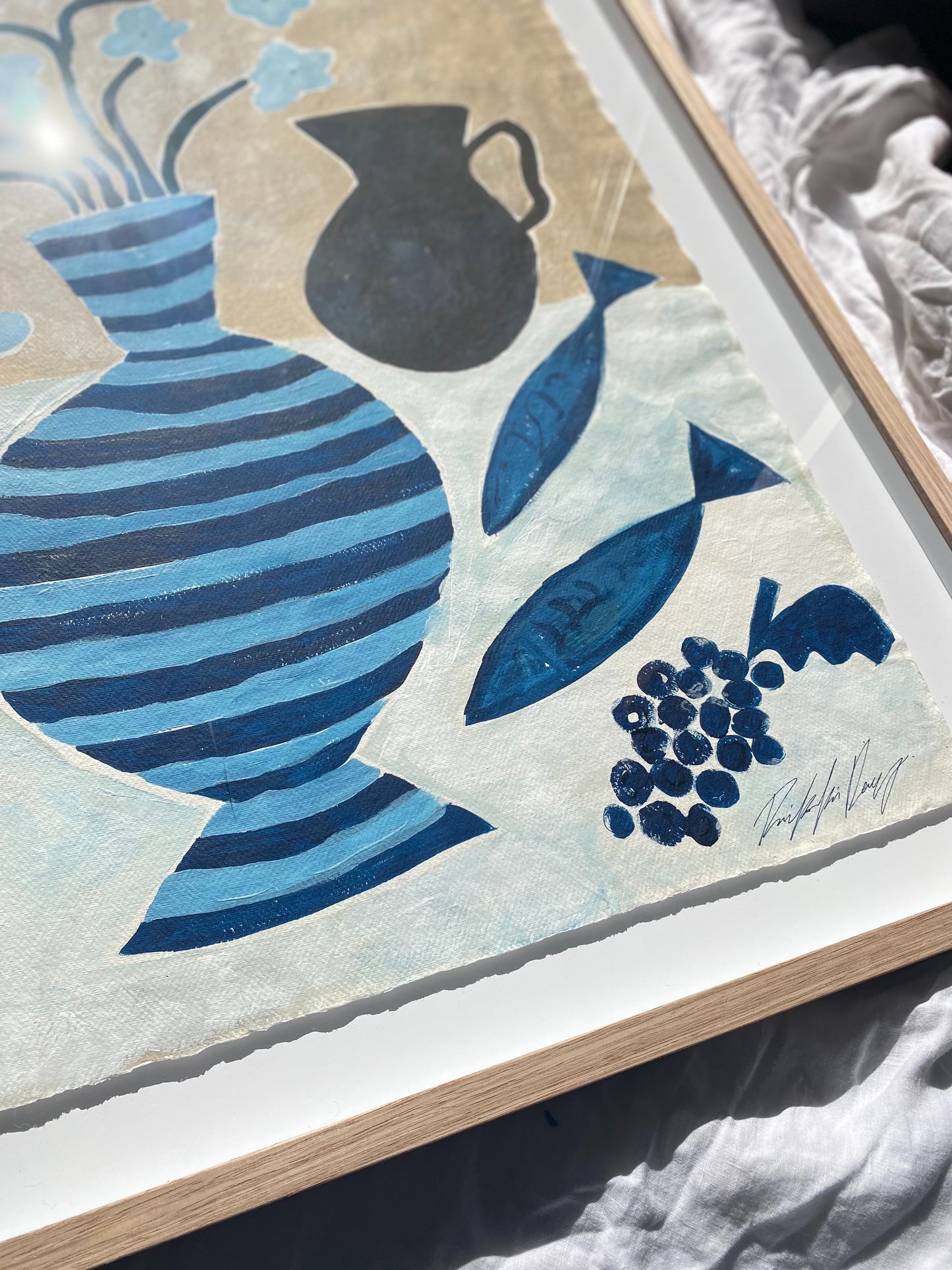 "Seaside Hotel" - Original acrylic on Khadi cotton paper, framed in Tasmanian Oak 900mm x 700