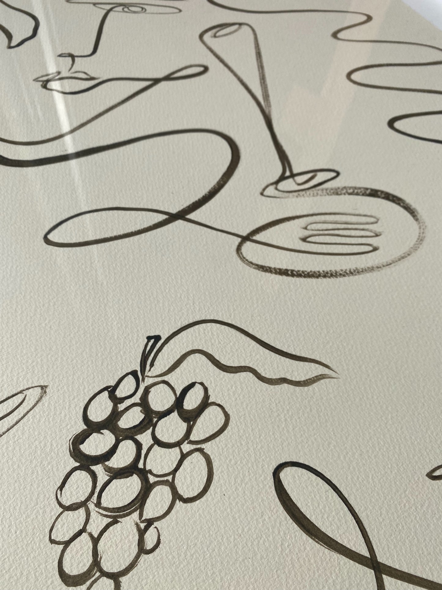 "Table of Plenty" - Original Chocolate brown line work on 300gsm cold pressed paper, framed in Tasmanian Oak. 910mm x 710mm