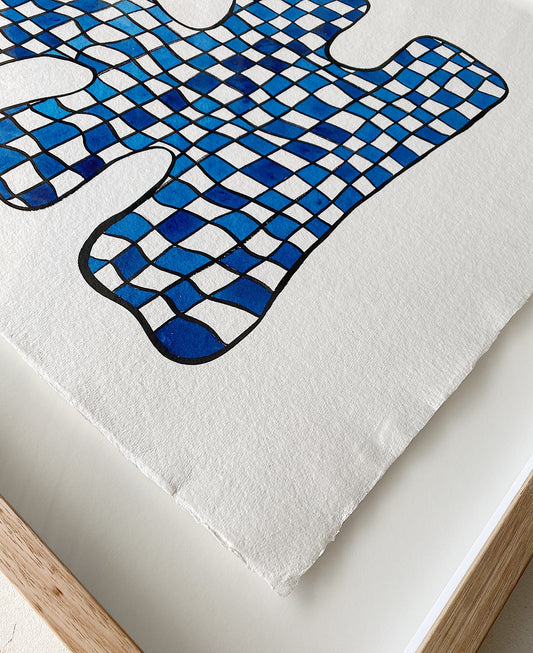 "Checkers" - Original Acrylic on Indian hand-pressed Khadi Paper, Framed in Tasmanian Oak. 710mm x 900mm