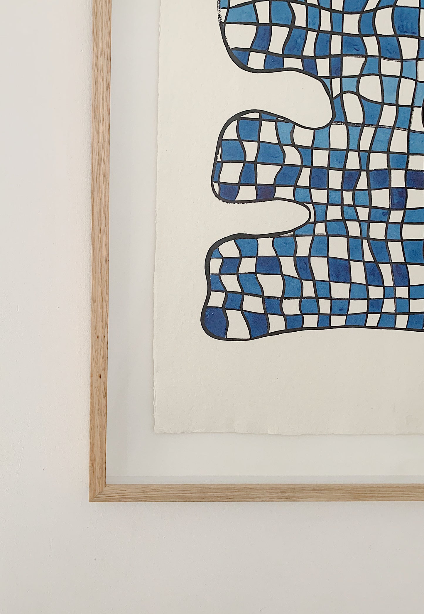 "Checkers" - Original Acrylic on Indian hand-pressed Khadi Paper, Framed in Tasmanian Oak. 710mm x 900mm
