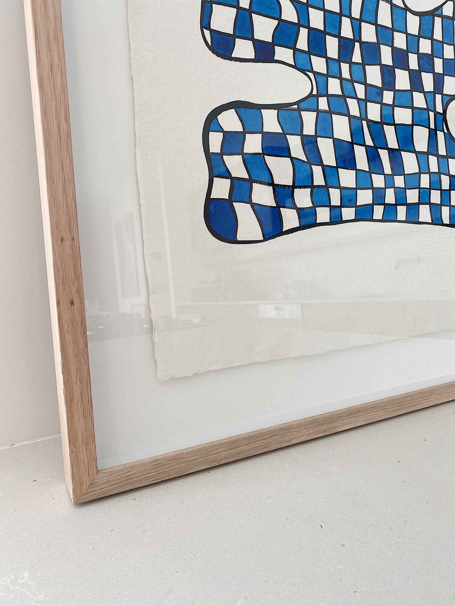 "Checkers" - Original Acrylic on Indian hand-pressed Khadi Paper, Framed in Tasmanian Oak. 710mm x 900mm