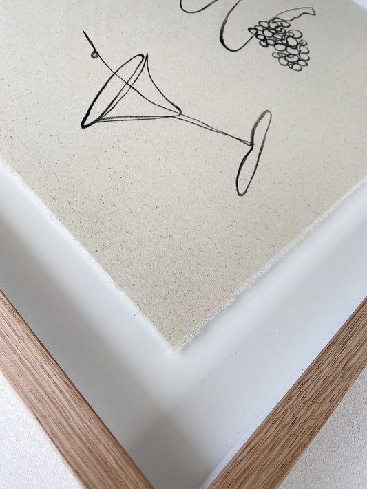 "Cocktails Alone" - Original Acrylic on Raw Edged Cotton Fabric, Framed in Tasmanian Oak. 610mm x 680mm