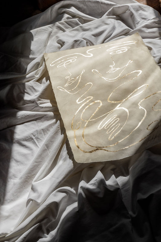 Holding Hands - Gold leaf on Japanese Awagami Washi paper.