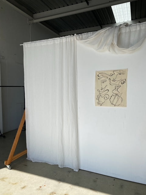 Down a cobblestone street. - Acrylic on raw edged cotton. Framed in Tasmanian Oak.