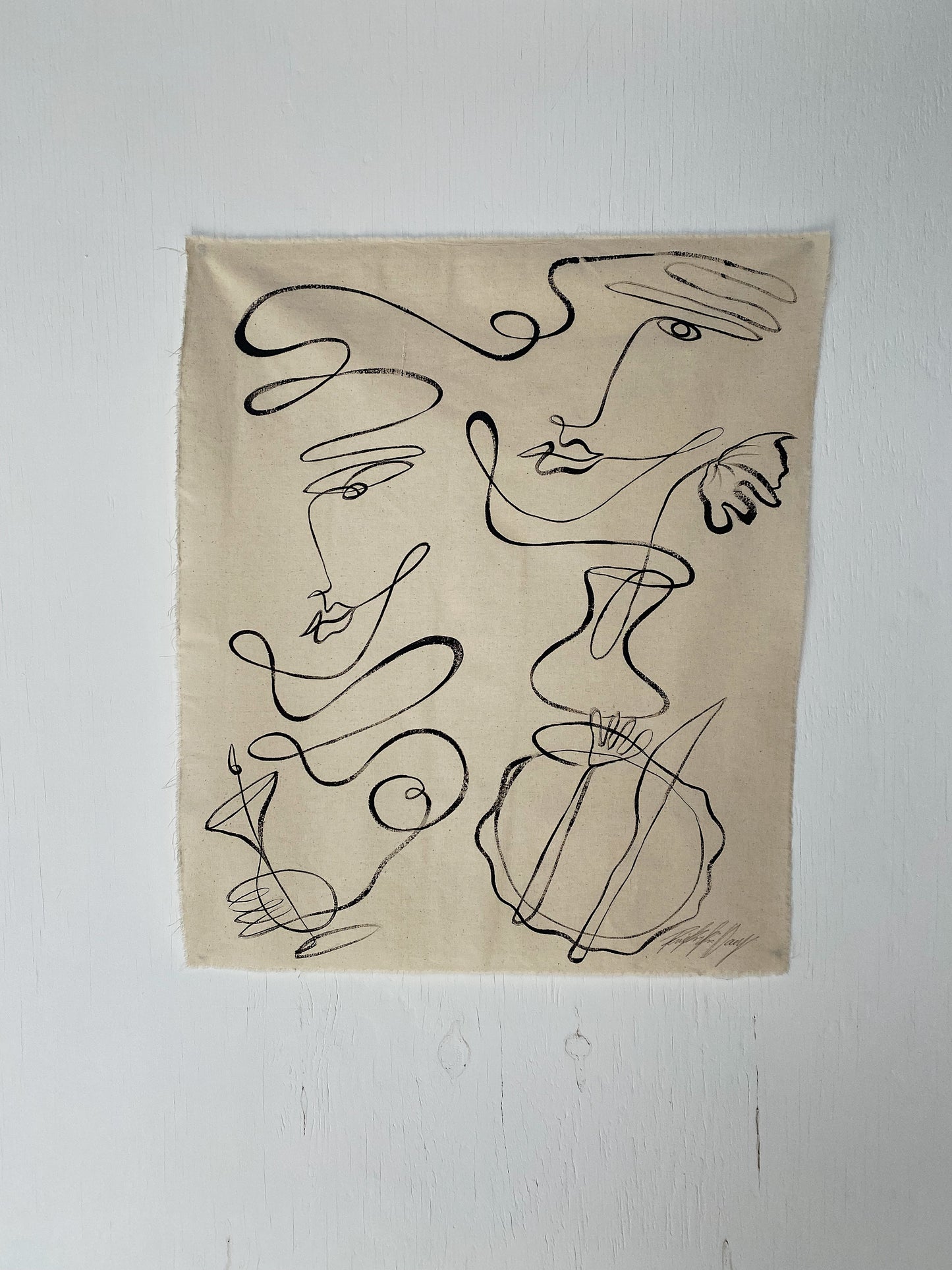 Down a cobblestone street. - Acrylic on raw edged cotton. Framed in Tasmanian Oak.