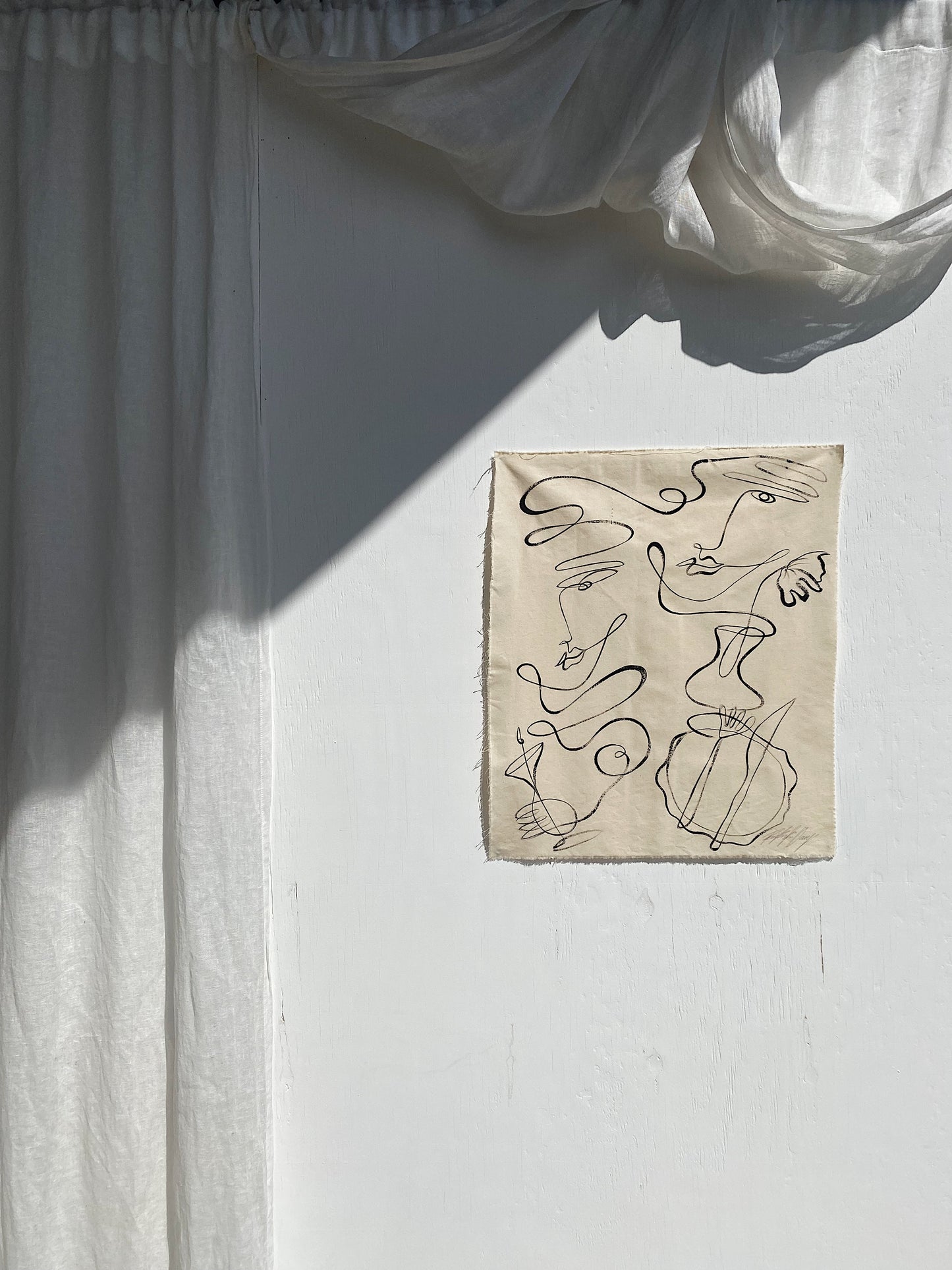 Down a cobblestone street. - Acrylic on raw edged cotton. Framed in Tasmanian Oak.