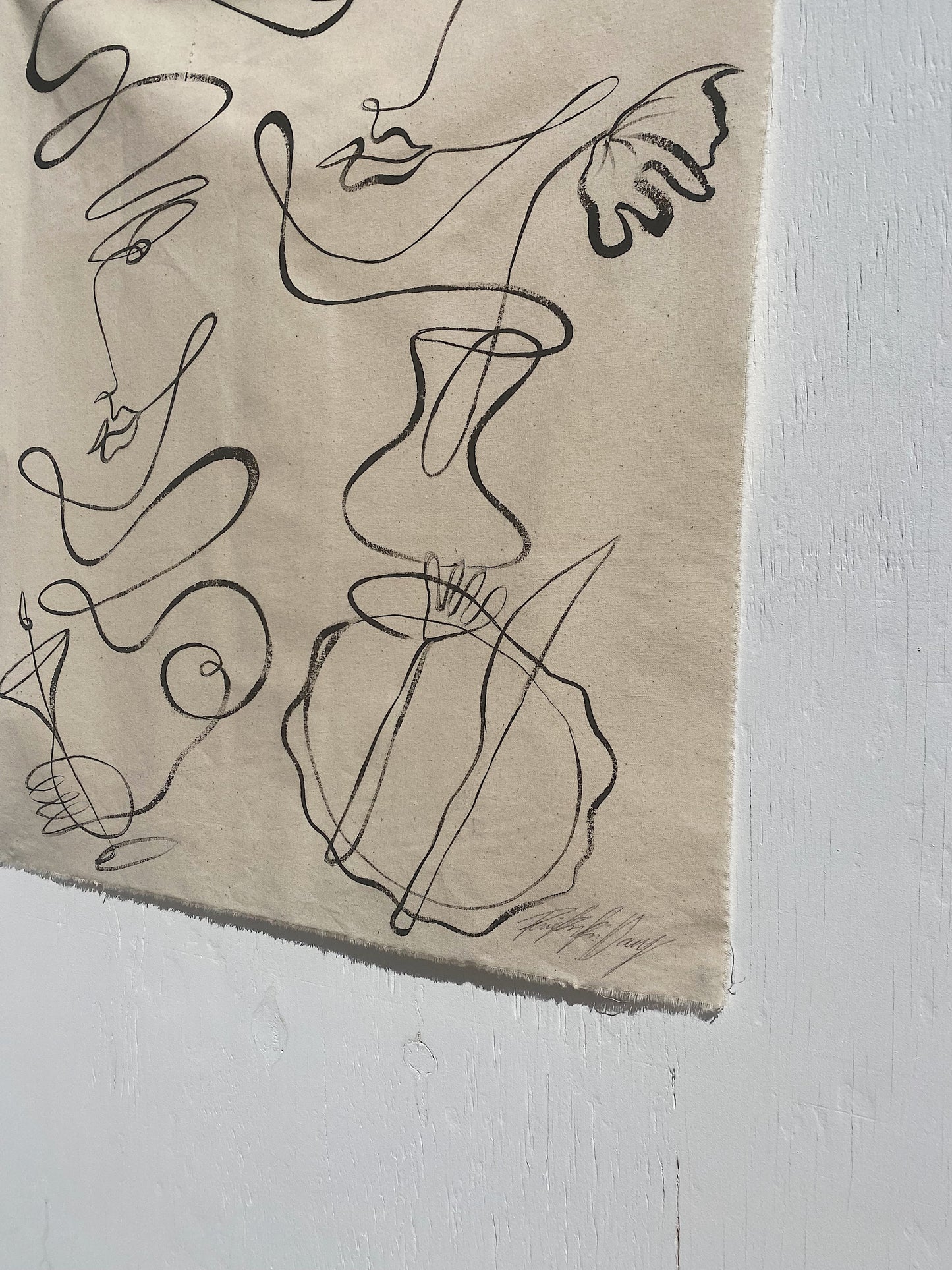 Down a cobblestone street. - Acrylic on raw edged cotton. Framed in Tasmanian Oak.