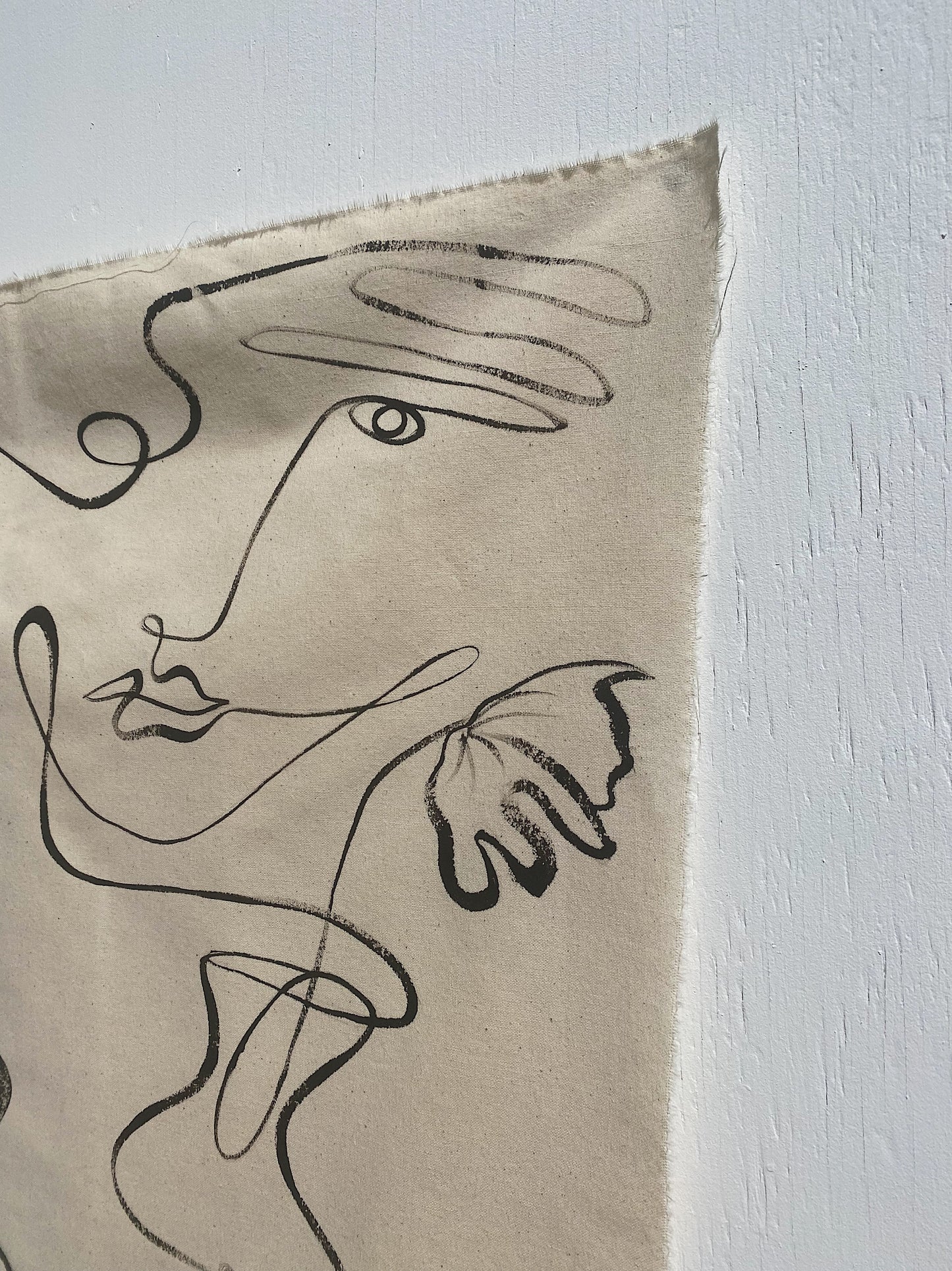 Down a cobblestone street. - Acrylic on raw edged cotton. Framed in Tasmanian Oak.