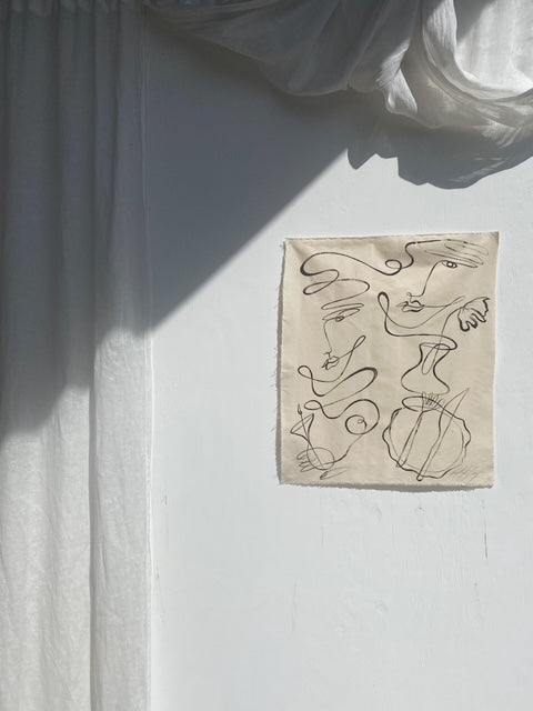 Down a cobblestone street. - Acrylic on raw edged cotton. Framed in Tasmanian Oak.