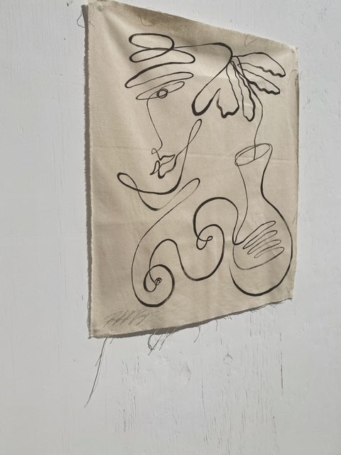 For you darling ( She said to the mirror with a smile.) - Acrylic on raw edged cotton. Unframed or framed in Tasmanian Oak.