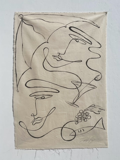 At Rae's - Acrylic on raw edged cotton. Unframed or framed in Tasmanian Oak.