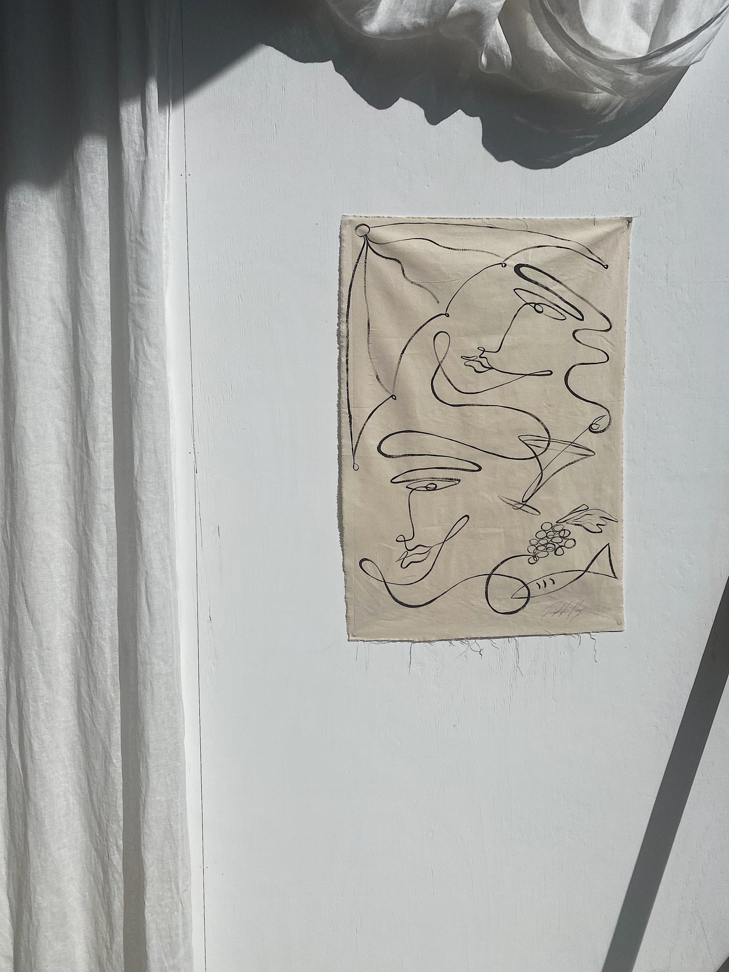 At Rae's - Acrylic on raw edged cotton. Unframed or framed in Tasmanian Oak.