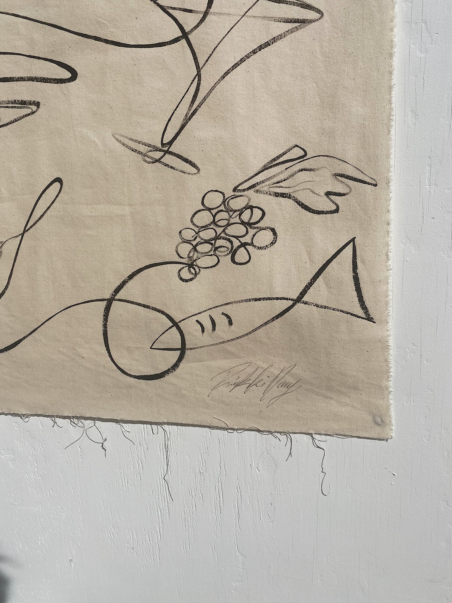 At Rae's - Acrylic on raw edged cotton. Unframed or framed in Tasmanian Oak.