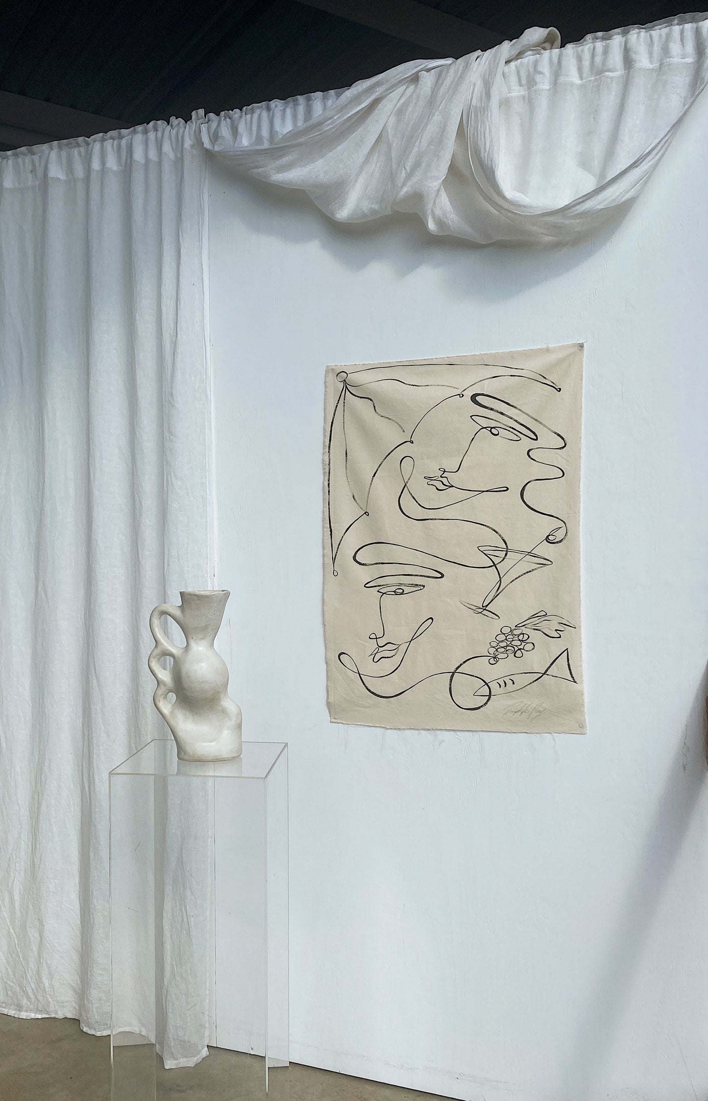 At Rae's - Acrylic on raw edged cotton. Unframed or framed in Tasmanian Oak.