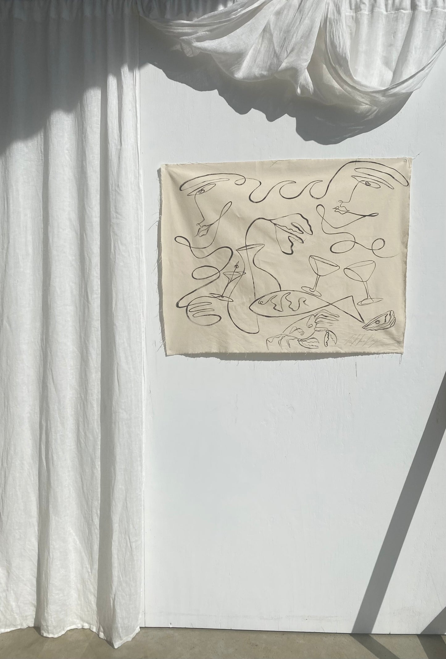 Once upon a time in Greece - Acrylic on raw edged cotton. Unframed or framed in Tasmanian Oak.