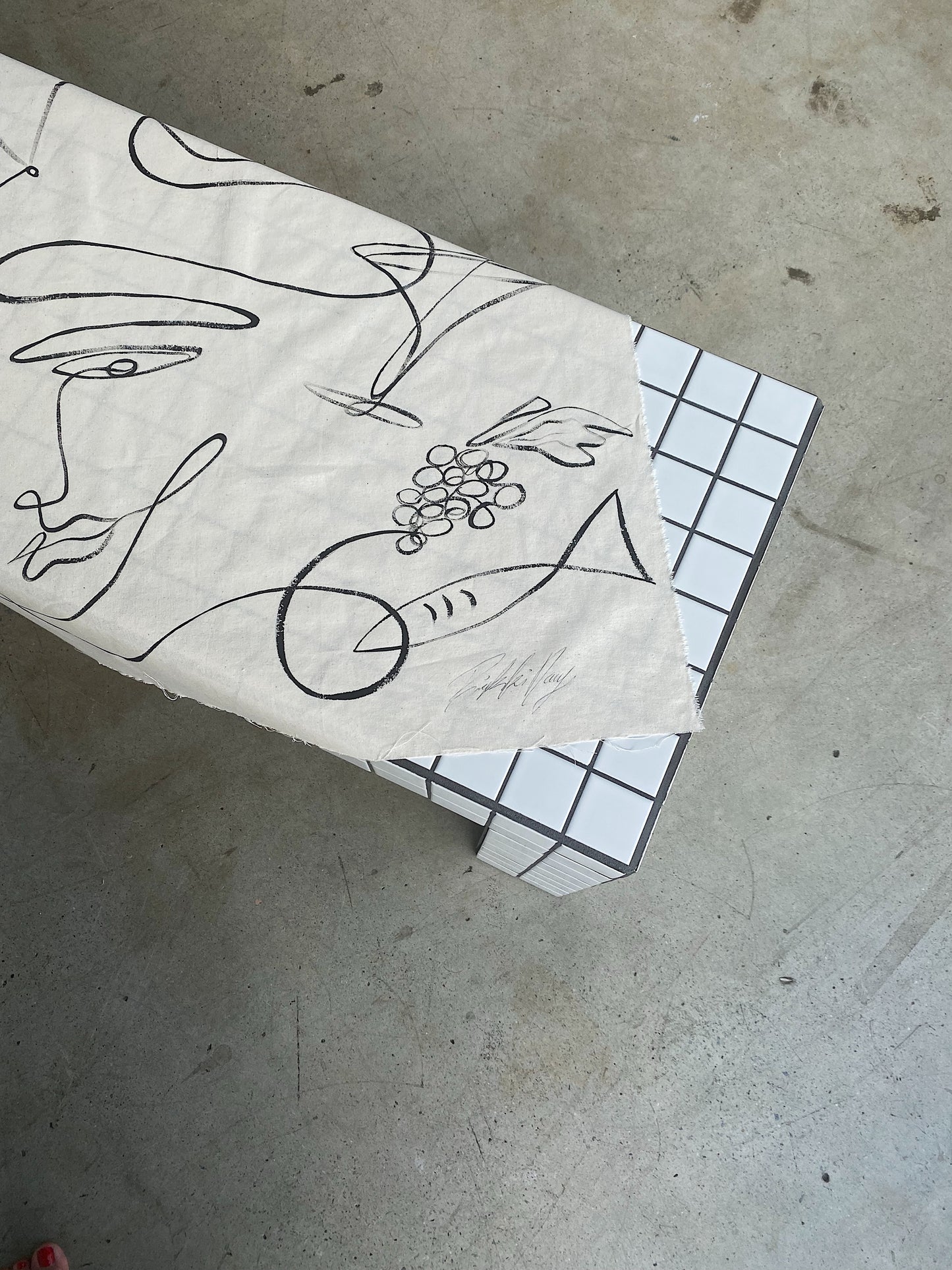 At Rae's - Acrylic on raw edged cotton. Unframed or framed in Tasmanian Oak.