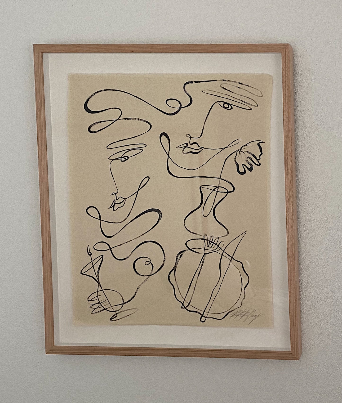 Down a cobblestone street. - Acrylic on raw edged cotton. Framed in Tasmanian Oak.