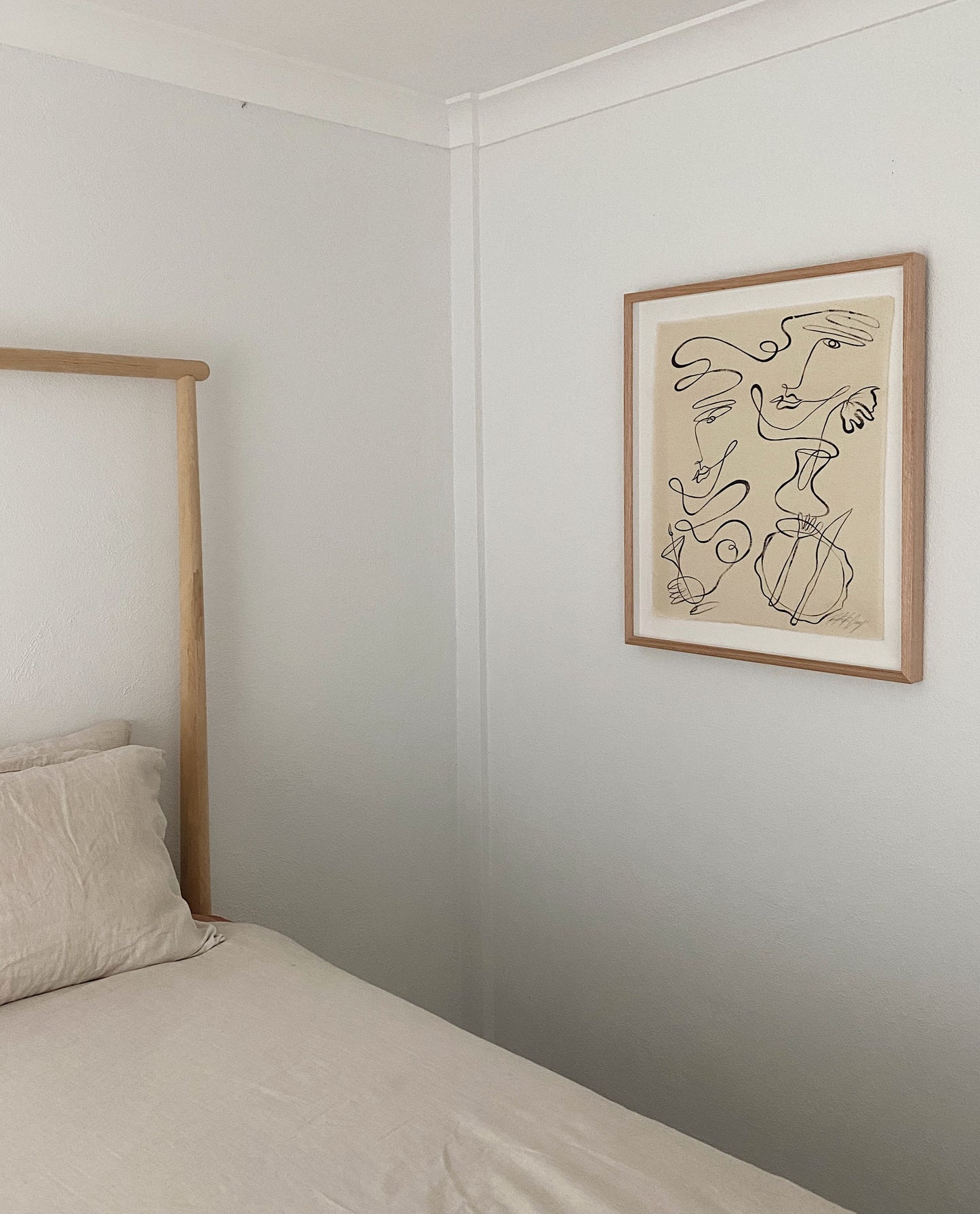 Down a cobblestone street. - Acrylic on raw edged cotton. Framed in Tasmanian Oak.