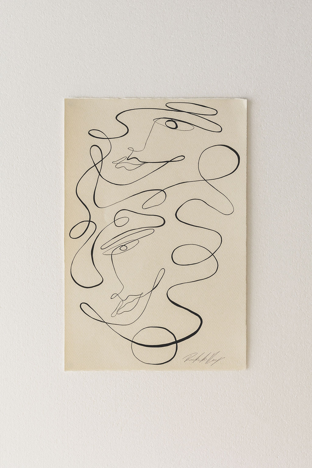 In Sync- Black ink continuous line on watercolour deckle edge 300gsm paper..