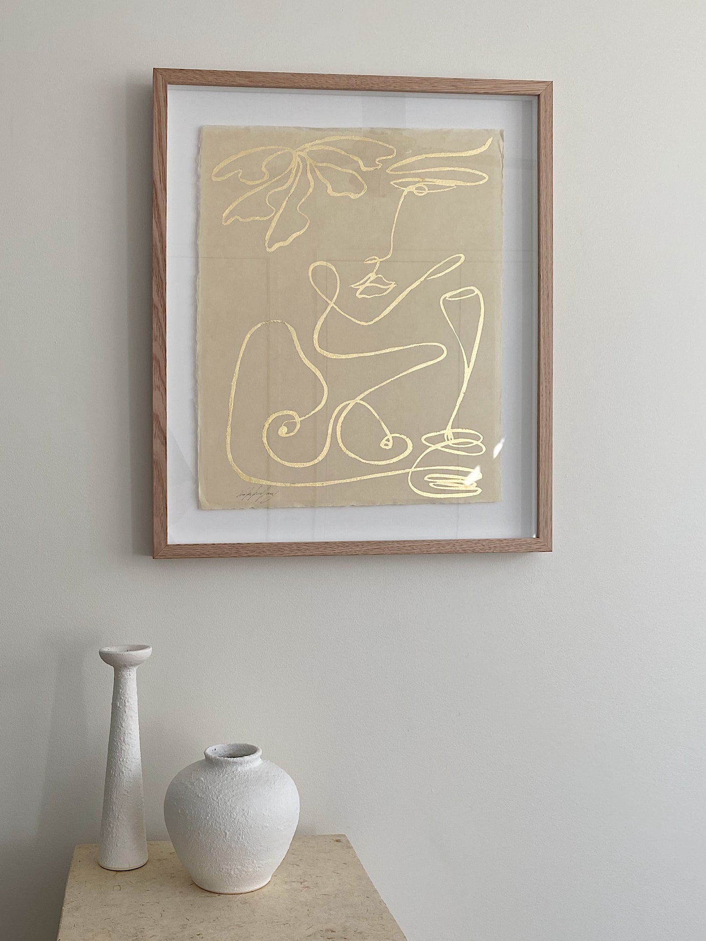 "Joys of solo" - Original gold leaf on Japanese rice paper, framed in Tasmanian Oak. 660mm x 560mm