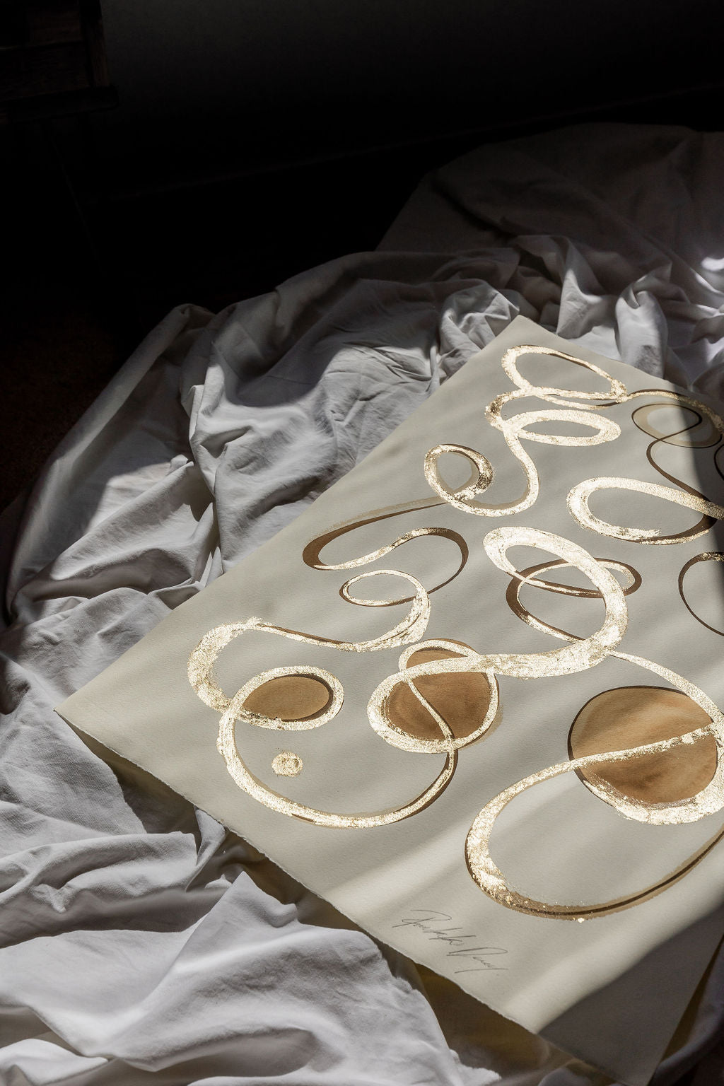 Kiyomizudera - Gold leaf + Sepia ink continuous line on soft hand pressed paper.