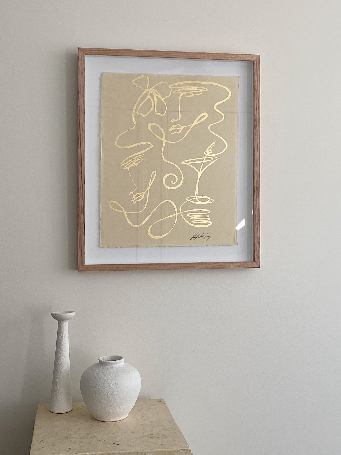 "Lobby Bar" - Original gold leaf on Japanese rice paper, framed in Tasmanian Oak. 660mm x 560mm