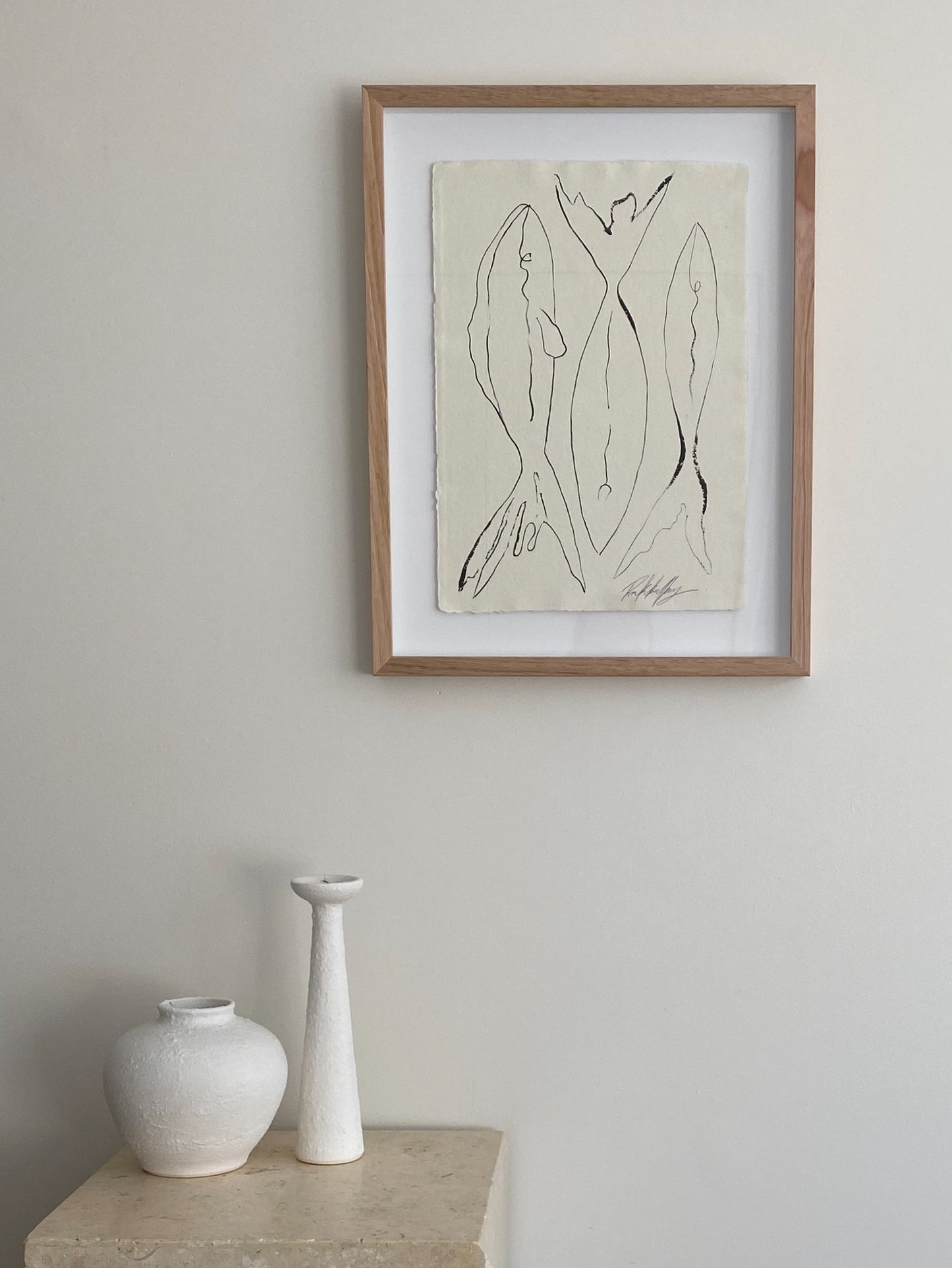 "Market Day" - Original black acrylic on Khadi paper, framed in Tasmanian Oak. 560mm x 430mm