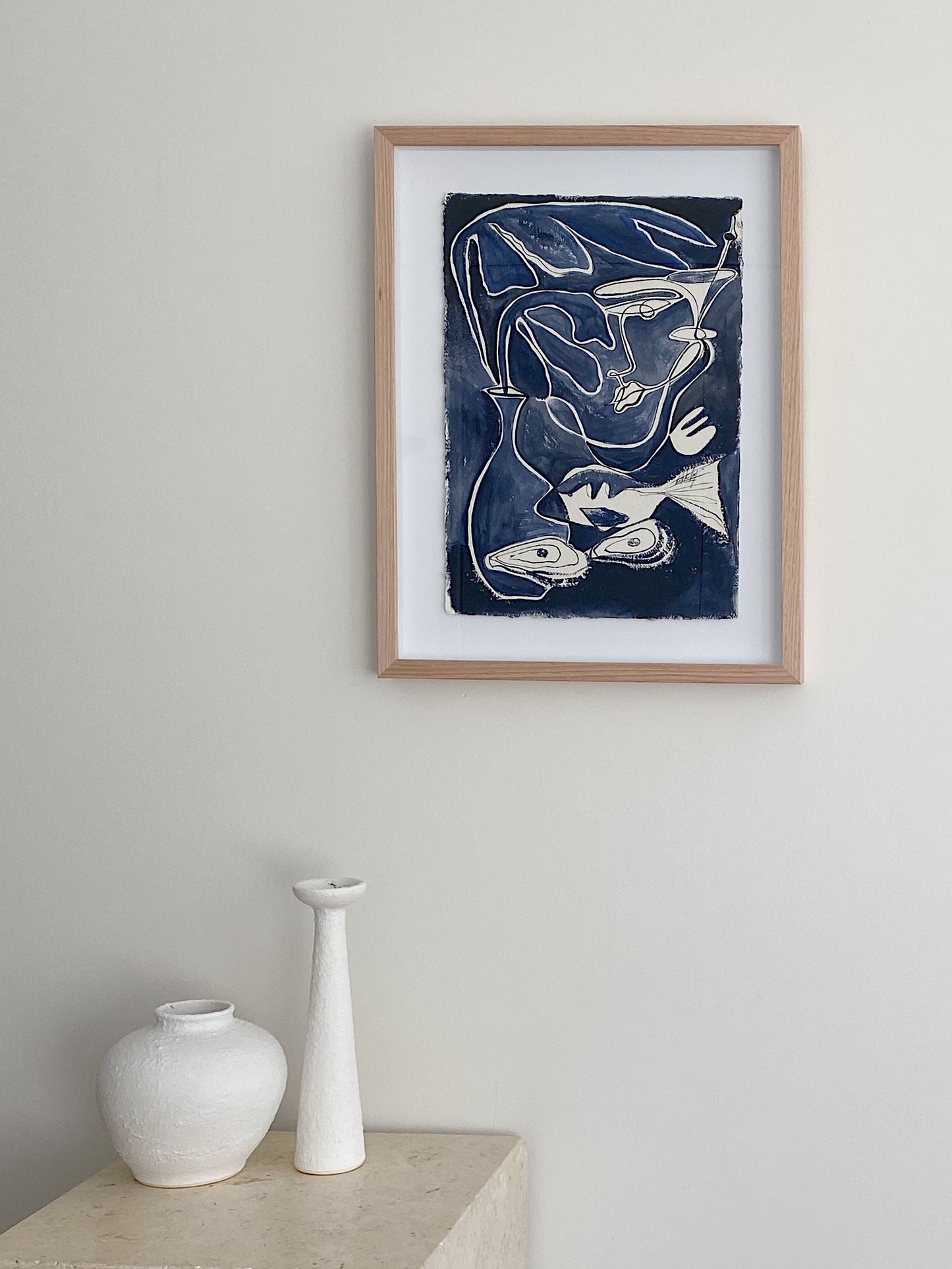 "Midnight Swim" - Original dark blue acrylic on cotton Khadi paper, framed in Tasmanian Oak, 560mm x 430mm