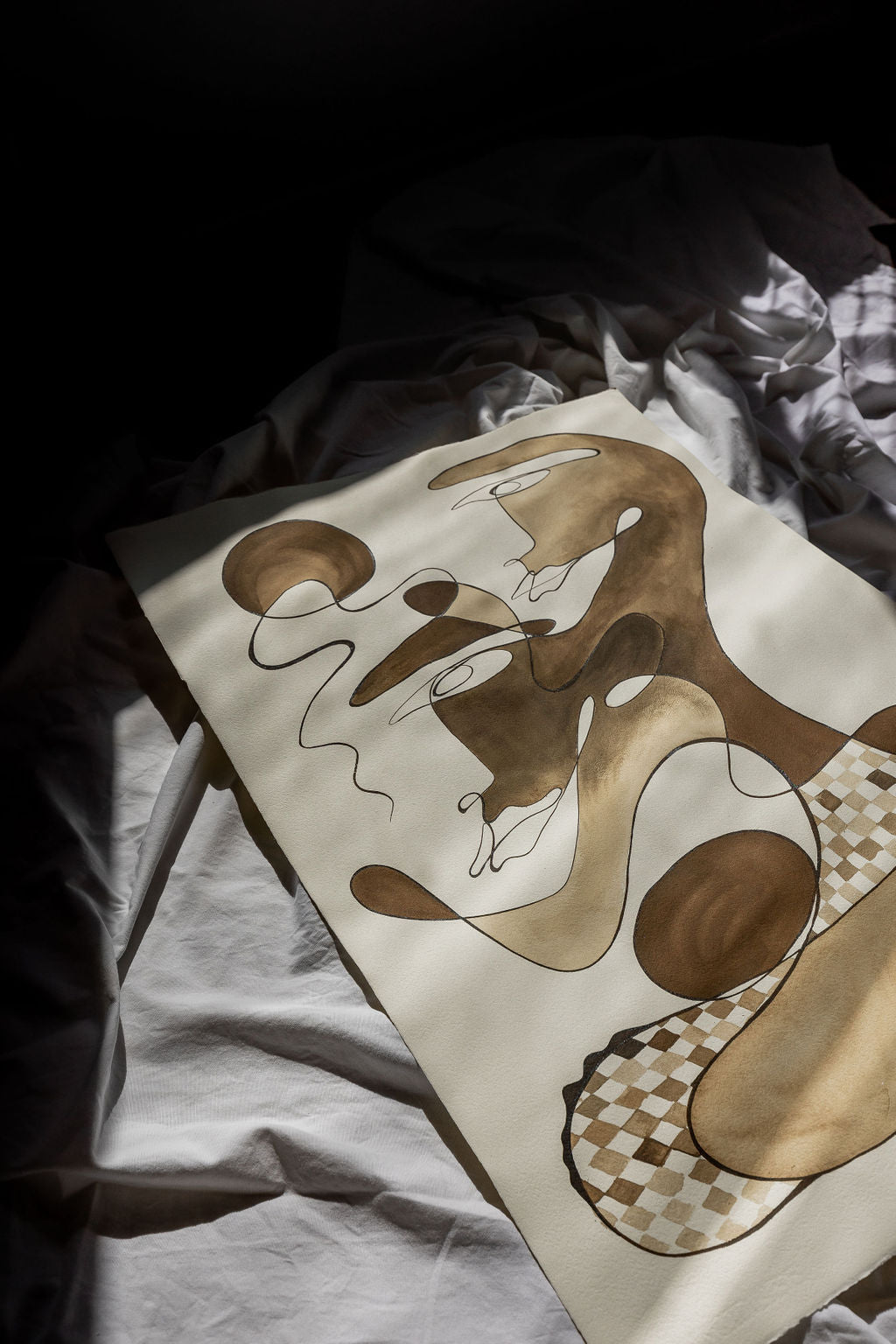 Nurturing - Sepia ink continuous line on soft hand pressed paper.