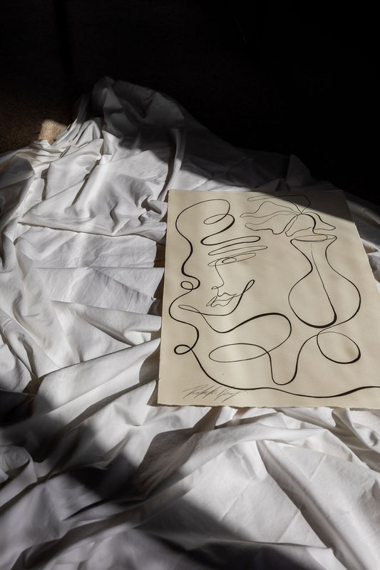 Pottering - Black ink continuous line on watercolour deckle edge 300gsm paper..