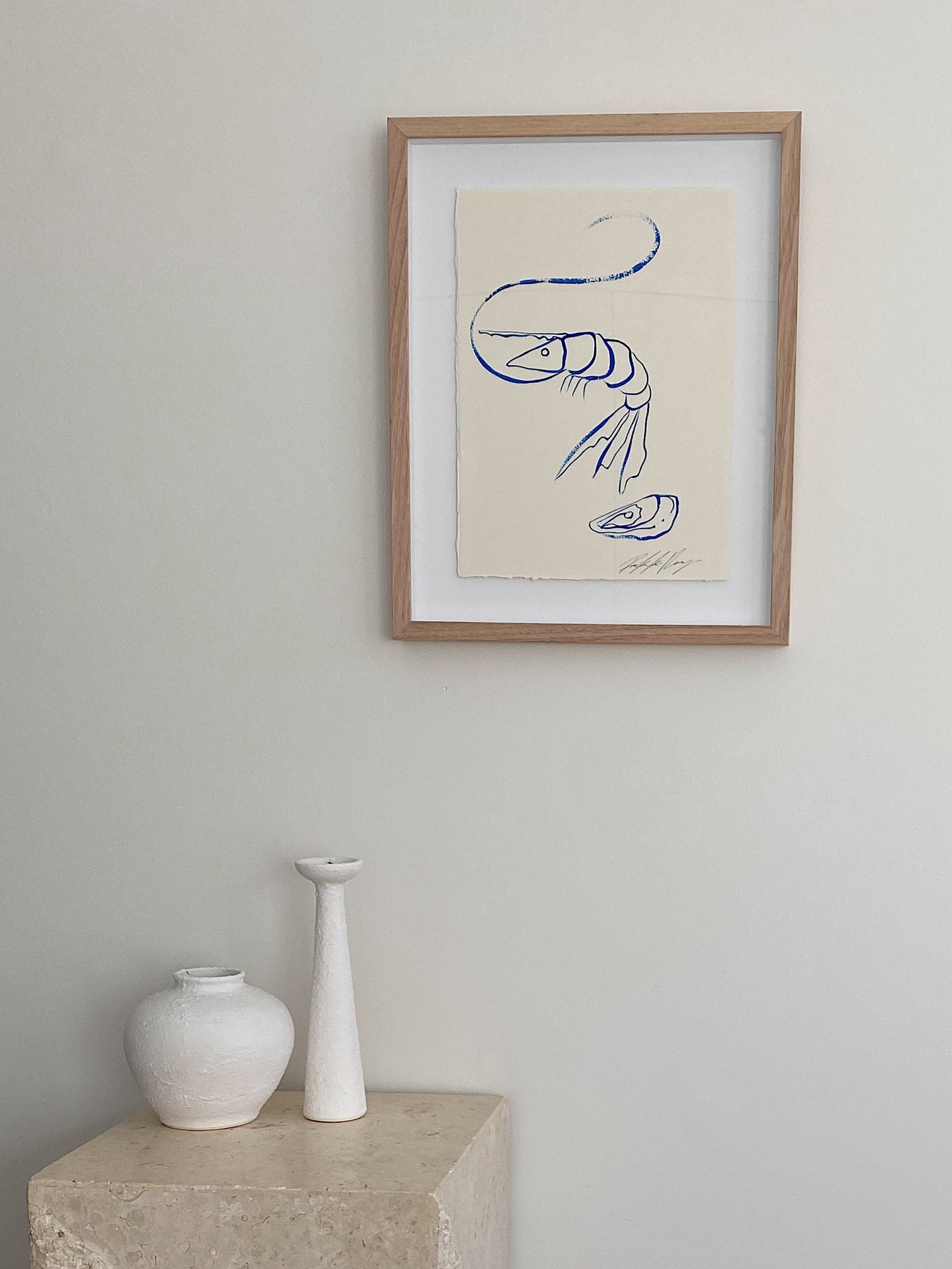 "Simplicity is Key" - Original Blue line work on 300gsm cold pressed paper, framed in Tasmanian Oak. 410mm x 530mm