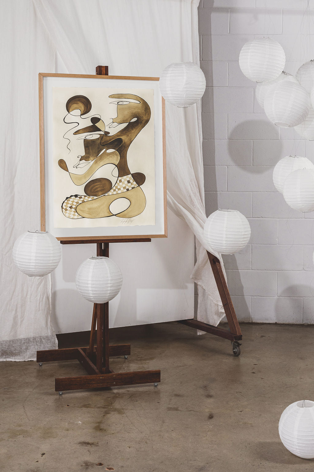 Nurturing - Sepia ink continuous line on soft hand pressed paper.