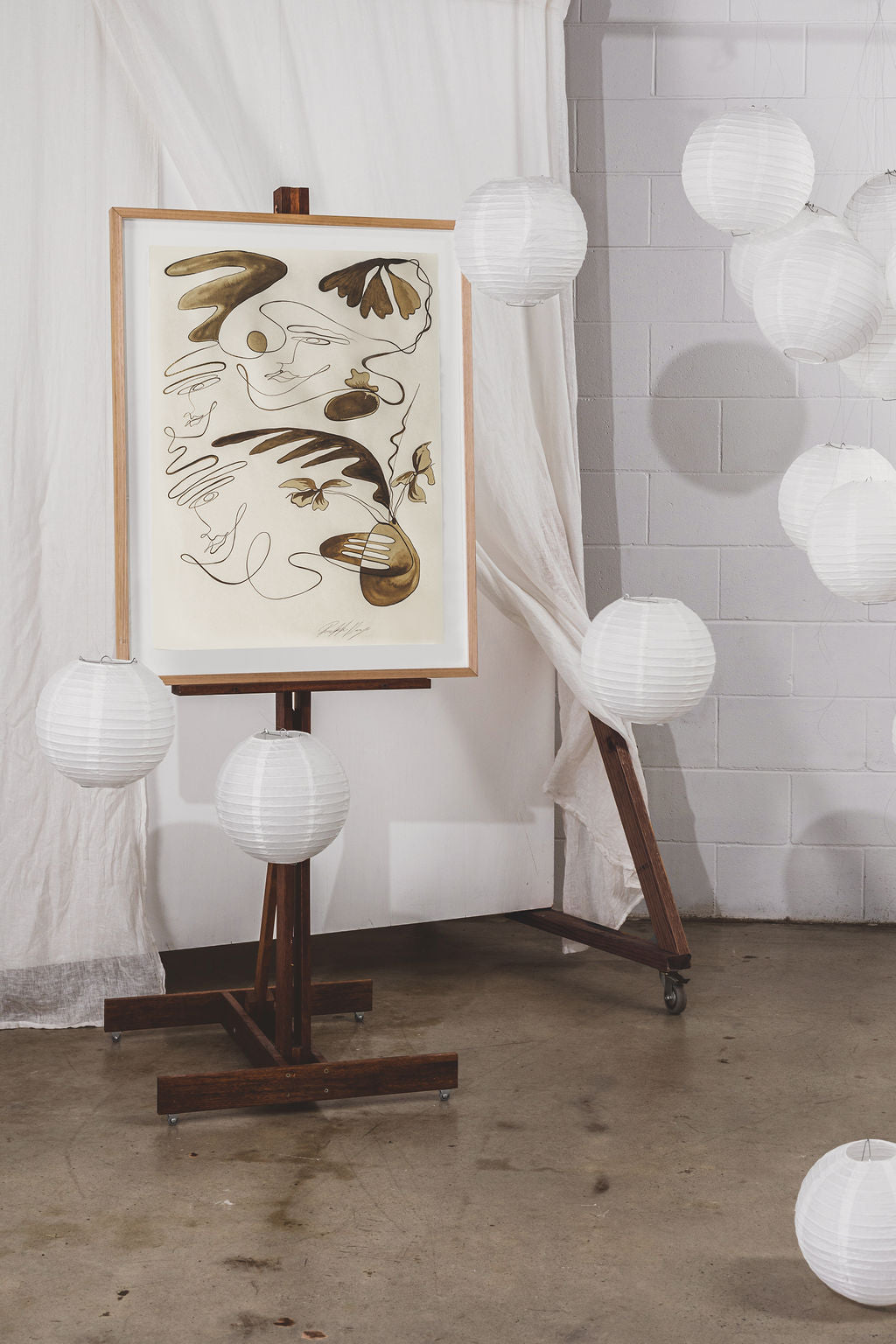 Traditions - Sepia ink continuous line on soft hand pressed paper.