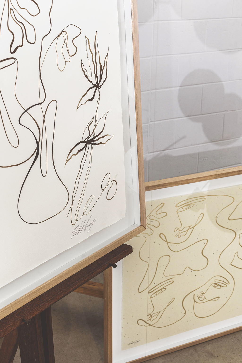 Ikebana- Sepia ink continuous line on soft hand pressed paper.