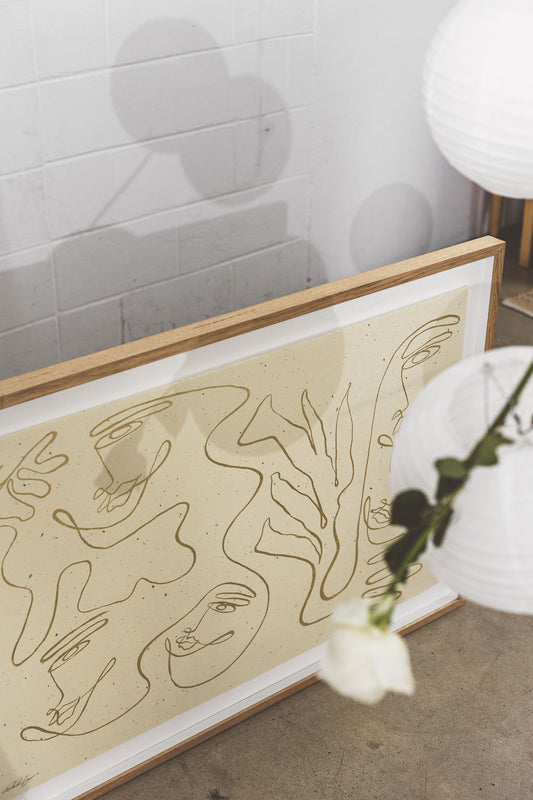 Welcome Home - Gold leaf on Japanese flecked rice paper framed in Tasmanian Oak