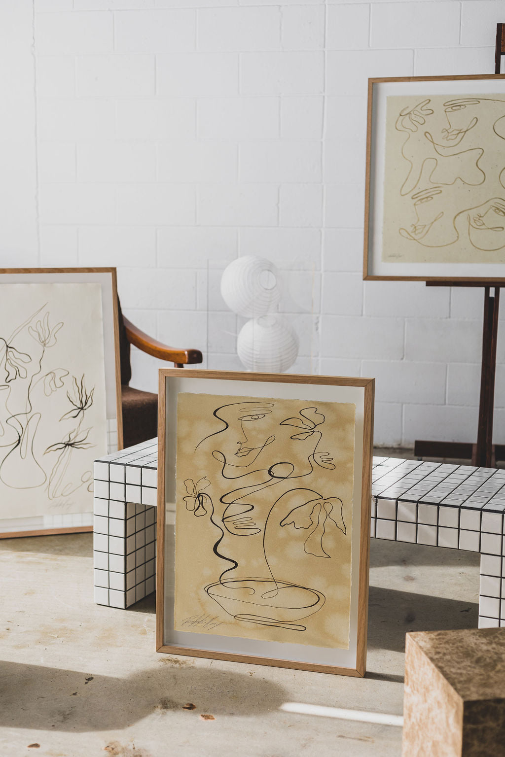 The Arrangement- Sepia ink continuous line on water-dyed paper.