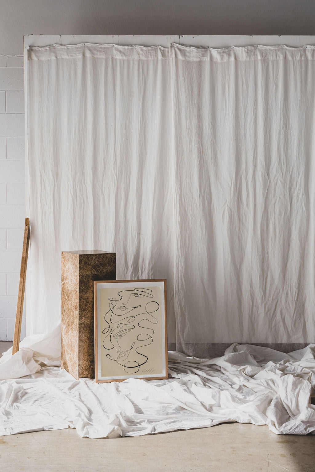 In Sync- Black ink continuous line on watercolour deckle edge 300gsm paper..