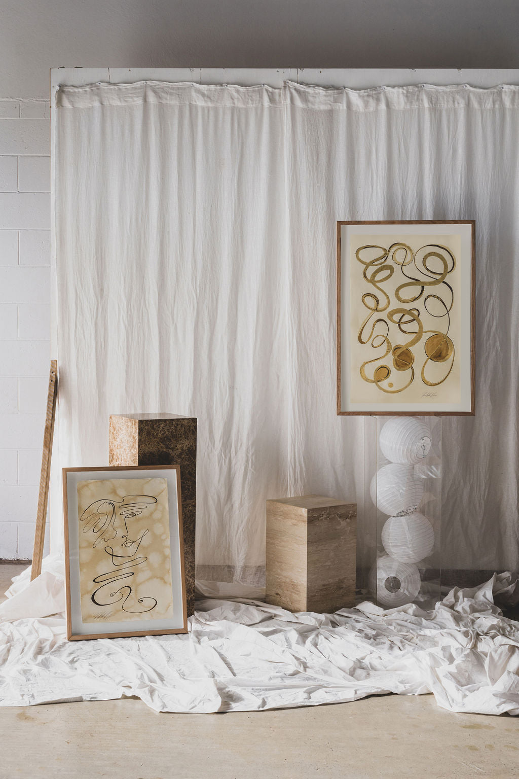 Kiyomizudera - Gold leaf + Sepia ink continuous line on soft hand pressed paper.