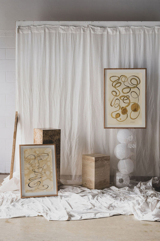 Kiyomizudera - Gold leaf + Sepia ink continuous line on soft hand pressed paper.