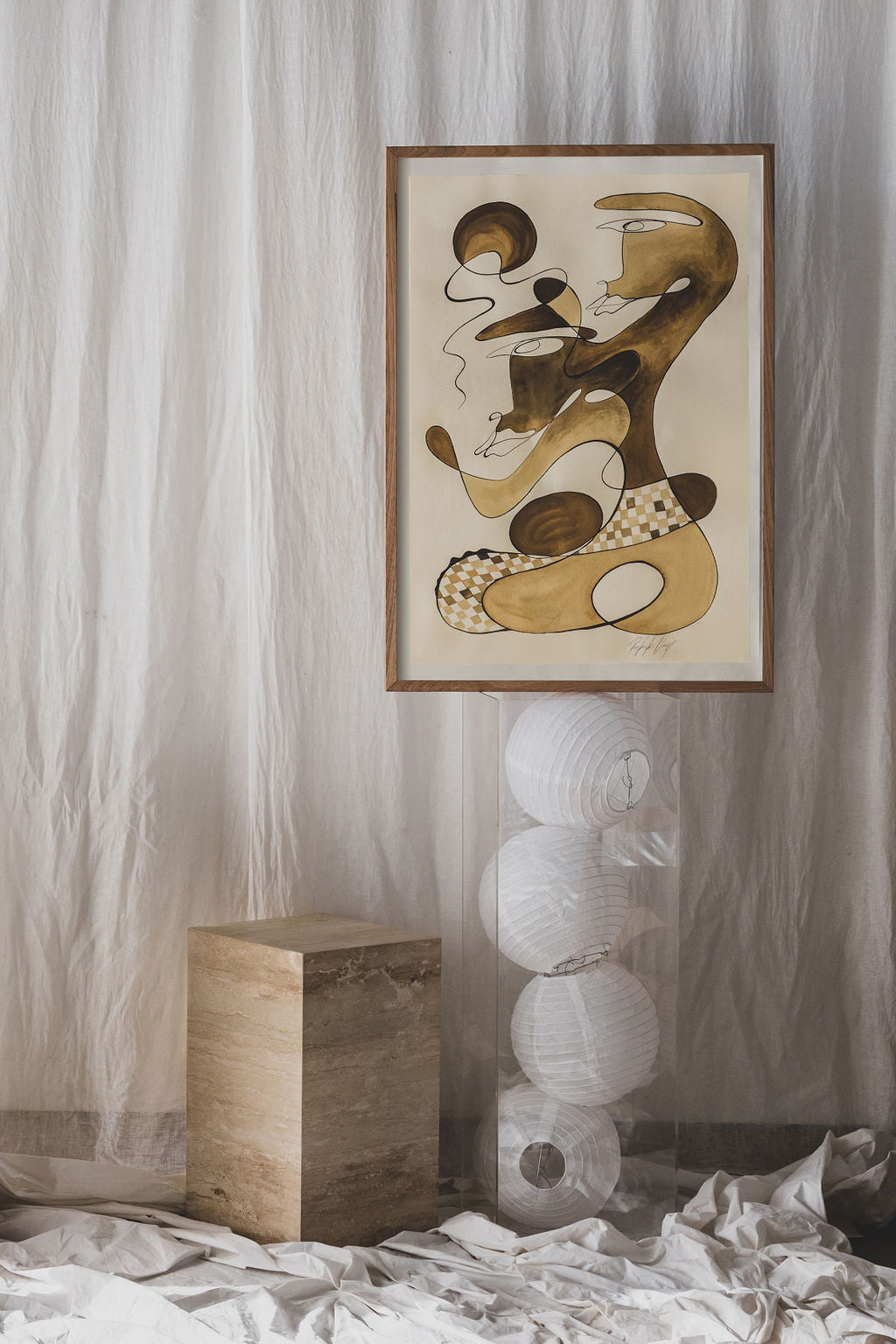 Nurturing - Sepia ink continuous line on soft hand pressed paper.